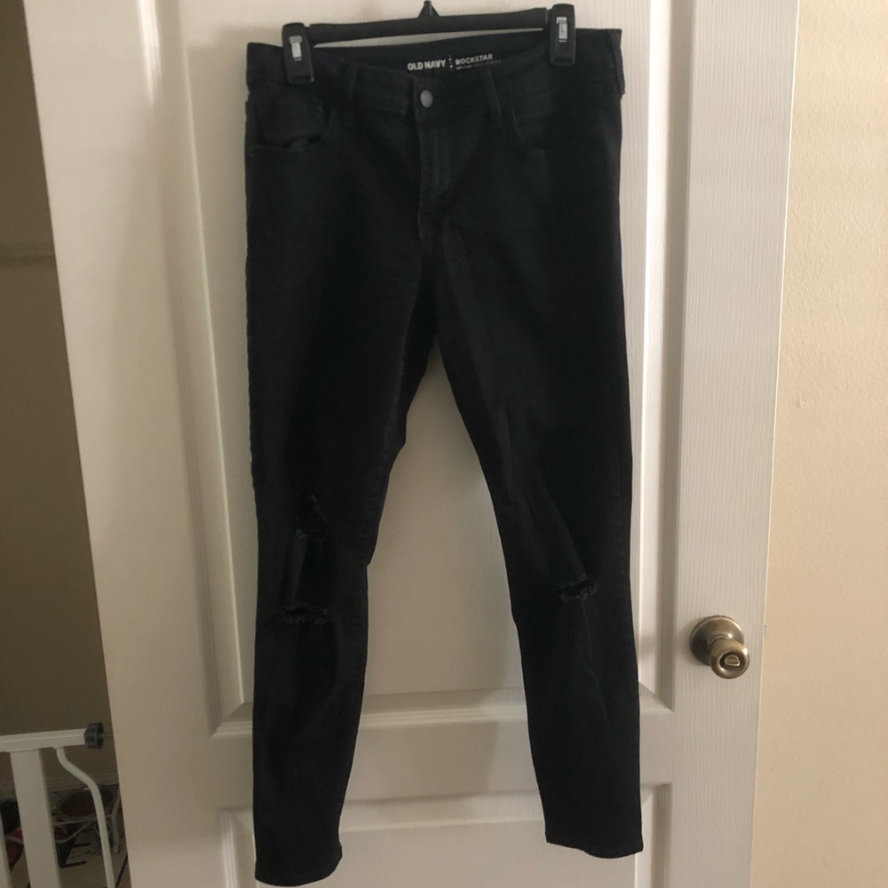 Old Navy Mid Rise Rockstar Distressed Black Jeans
